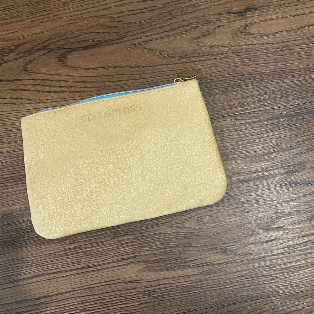 Ipsy Gold Pouch with Sky Blue Lining